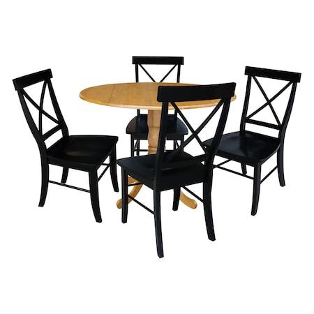 International Concepts 42 in. Dual Drop Leaf Table with 4 Cross Back Dining Chairs - 5 Piece Dining Set K04-42DP-C46-613-4
